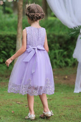A-Line Scoop Neck Sleeveless Lace/Tulle Flower Girl Dresses With Bow(s) 554482591853 - COCOMELODY