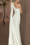 Sheath-Column Sweep-Brush Train Satin Wedding Dress 676826000886 - COCOMELODY