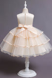 A-Line Round Neck Sleeveless Ruffled Tulle Knee Length Flower Girl Dresses 1029768342439
