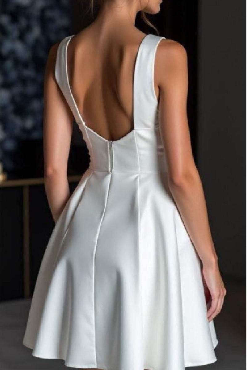 A-Line Mini Satin Little White Dress 4308365081 - COCOMELODY