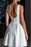 A-Line Mini Satin Little White Dress 4308365081 - COCOMELODY