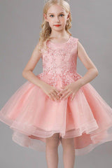 A-Line Scoop Neck Sleeveless High-Low Tulle Flower Girl Dresses 751391963514 - COCOMELODY