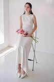 Sheath-Column Sweep-Brush Train Elastic Cloth Wedding Dress 817449854351 - COCOMELODY
