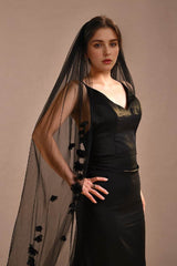One-tier Tulle Chapel Veils with Flower 862831977508 - COCOMELODY