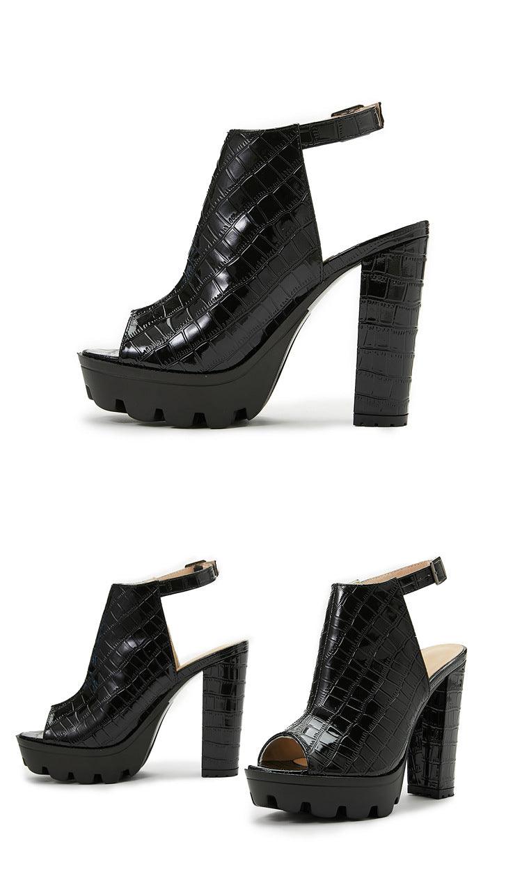 Peep Toe Ankle Strap Pointy Block Heel Sandals 666210033920 - COCOMELODY