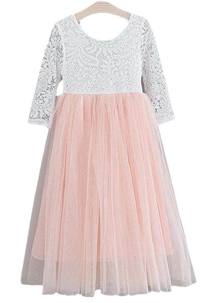 A-Line Scoop Neck Long Sleeve Lace/Tulle Flower Girl Dresses 725541112725 - COCOMELODY