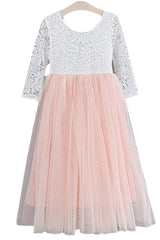 A-Line Scoop Neck Long Sleeve Lace/Tulle Flower Girl Dresses 725541112725 - COCOMELODY