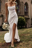 Sheath-Column Sweep-Brush Train Chiffon Little White Dress 100038 - COCOMELODY
