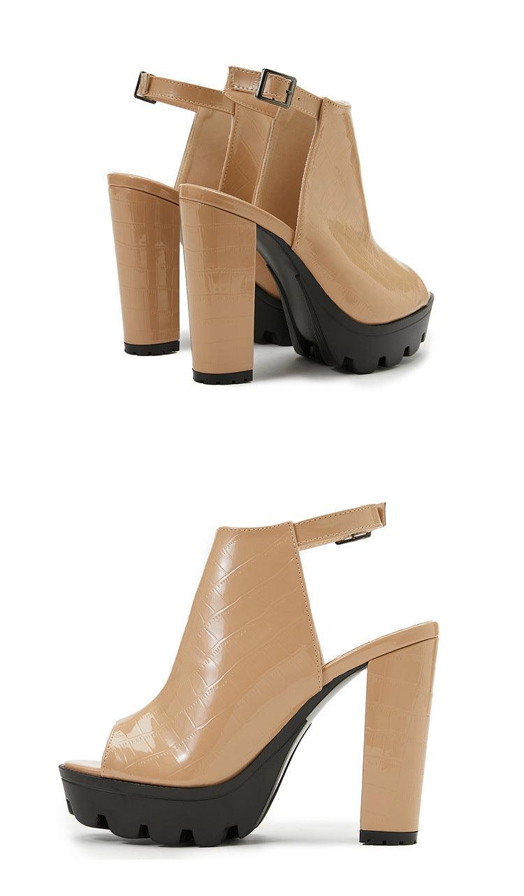 Peep Toe Ankle Strap Pointy Block Heel Sandals 666210033920 - COCOMELODY