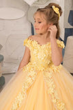 A-Line Off The Shoulder Cap Sleeve Tulle Court Train Flower Girl Dresses 905552294527