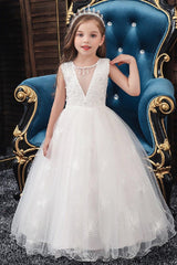 A-Line/Princess Scoop Neck Tulle Flower Girl Dresses With Sash/Bow 612626068133 - COCOMELODY