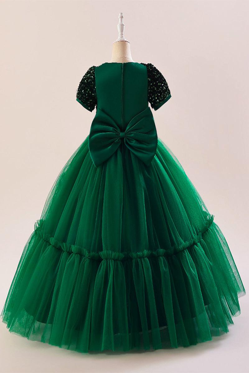 A-Line Maxi Sequined Tulle Flower Girl Dress 735143524780 - COCOMELODY