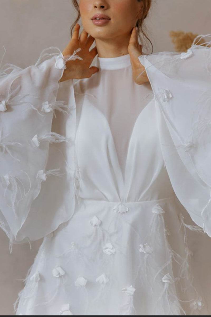 A-Line Short-Mini Chiffon Tulle Little White Dress 100021 - COCOMELODY