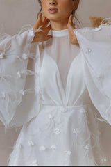A-Line Short-Mini Chiffon Tulle Little White Dress 100021 - COCOMELODY
