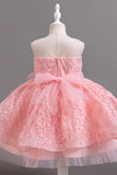 A-Line Illusion Neck Tulle Knee Length Flower Girl Dresses 1031516096156