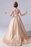 A-Line One Shoulder Neck Sleeveless Sweep-Brush Train Satin Flower Girl Dresses 676333790144 - COCOMELODY