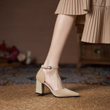 Suede Pointed Toe Block Heel Pumps Ankle Strap Elegant Shoes 695304002209