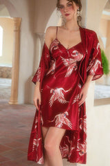Hand-painted Floral Print Long Women's Robe-Set 659708207947 - COCOMELODY