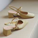 Slingback Block Heel Adjustable Strap Square Toe Shoes 895592040999