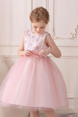 A-line/Princess Scoop Neck Knee-Length Lace Tulle Flower Girl Dress With Bowknot Sashes 854386467203 - COCOMELODY