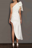 Sheath-Column High-Low Satin Little White Dress 675920468408