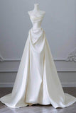 A-Line Sweep-Brush Train Satin Wedding Dress 827070473269 - COCOMELODY