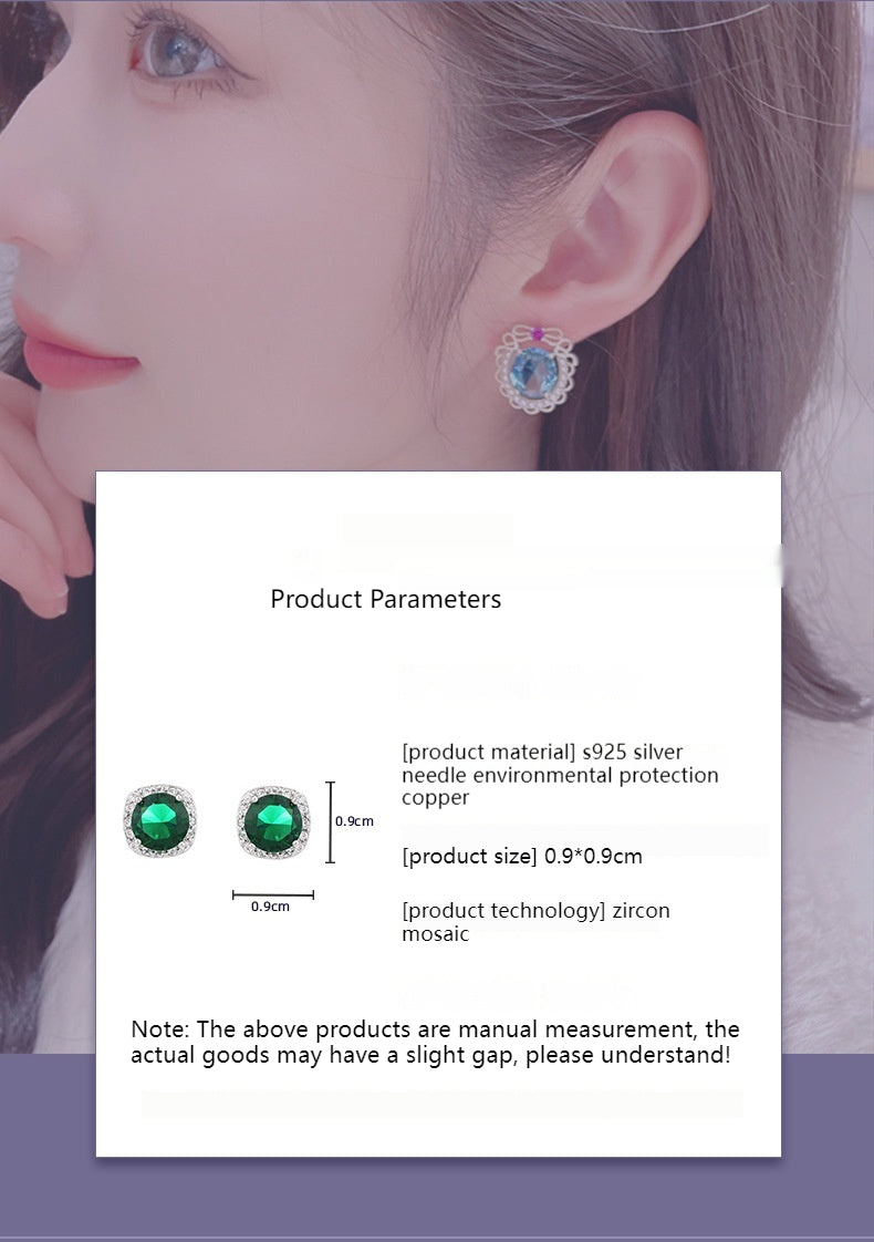 Color small square diamond earrings nail zircon earrings 528019159543 - COCOMELODY