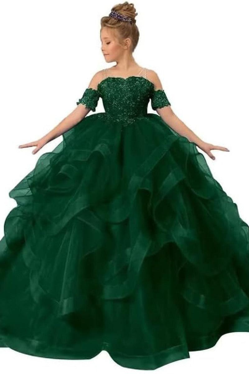 Ball Gown Floor Length Tulle Lace Flower Girl Dress 687176148616 - COCOMELODY