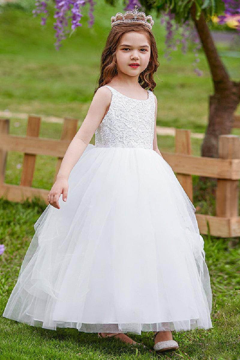 A-Line Scoop Neck Sleeveless Lace/Tulle Flower Girl Dresses 754840464932 - COCOMELODY