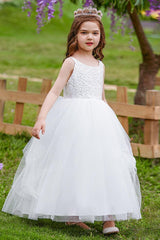 A-Line Scoop Neck Sleeveless Lace/Tulle Flower Girl Dresses 754840464932 - COCOMELODY