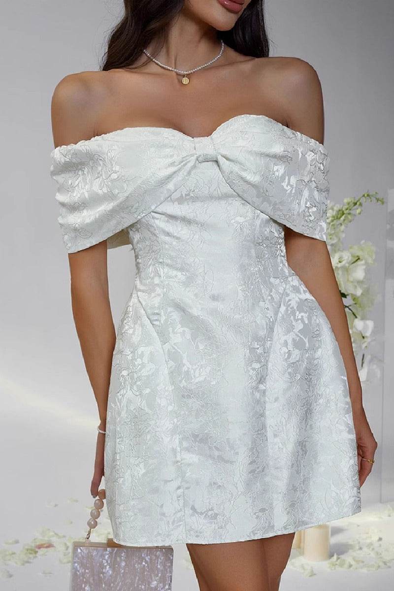 A-Line Mini Jacquard Satin Dress 911548528871 - COCOMELODY