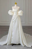 A-Line Court Train Satin Wedding Dress 768070969187 - COCOMELODY