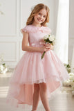 Princess Peter Pan Collar Lace Trim High-Low Floral Tulle Flower Girl Dresses 1030171849352