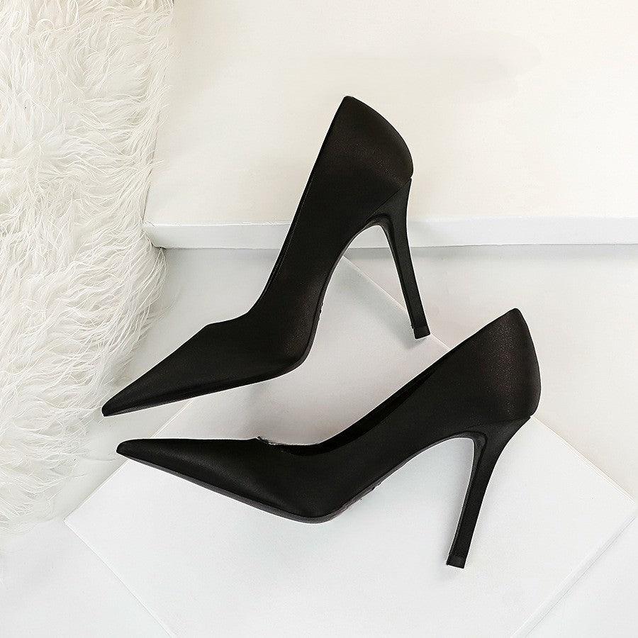 Green Satin Pointy Stiletto Heels 664584349468 - COCOMELODY