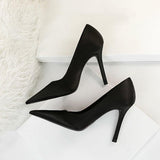 Green Satin Pointy Stiletto Heels 664584349468 - COCOMELODY