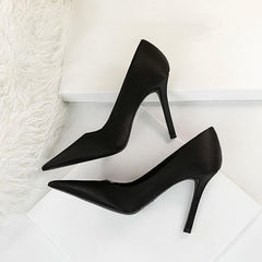 Green Satin Pointy Stiletto Heels 664584349468 - COCOMELODY