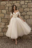 A-Line Ankle Length Tulle Wedding Dress 735503736731 - COCOMELODY