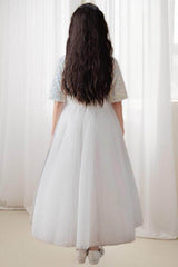A-line/Princess Scoop Neck Tea-Length Tulle Sequined Flower Girl Dress 822092827358 - COCOMELODY