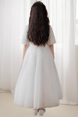 A-line/Princess Scoop Neck Tea-Length Tulle Sequined Flower Girl Dress 822092827358 - COCOMELODY