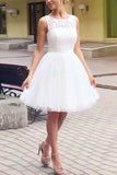 A-Line Knee Length Lace Tulle Little White Dress 100058 - COCOMELODY