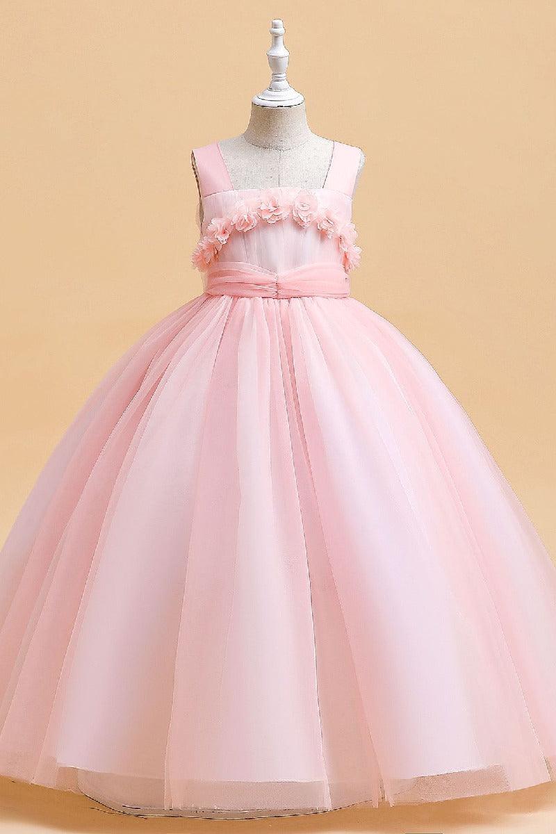 A-Line Straps Neck Tulle Maxi Flower Girl Dresses 848520948280 - COCOMELODY