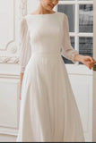 A-Line Tea Length Lace Chiffon Little White Dress 100041 - COCOMELODY