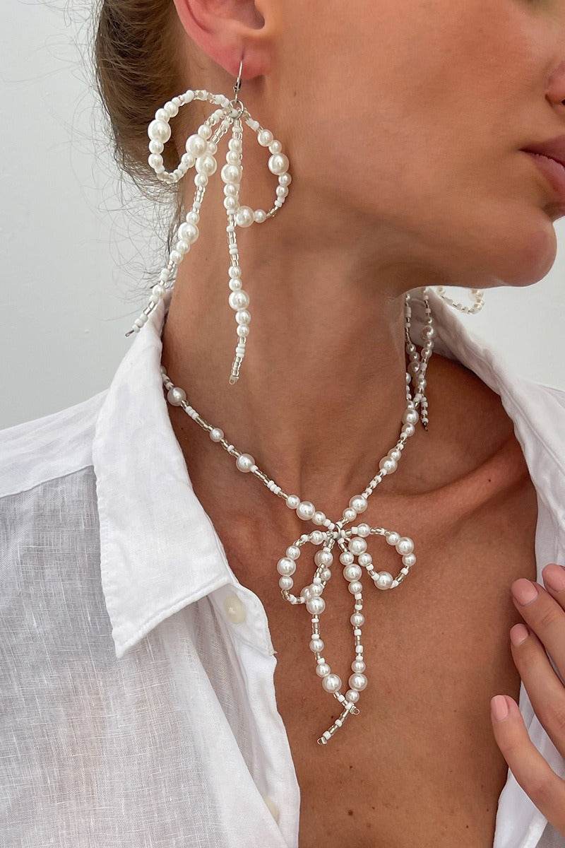 Classic Pearl/ Wedding Earrings/Necklace Jewelry Sets (Set of 2) 911142632859 - COCOMELODY