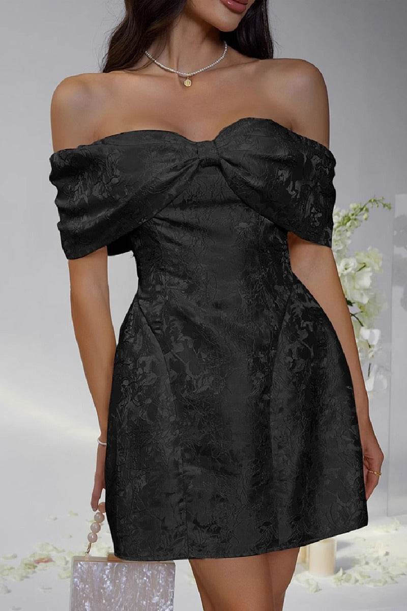 A-Line Mini Jacquard Satin Dress 911548528871 - COCOMELODY