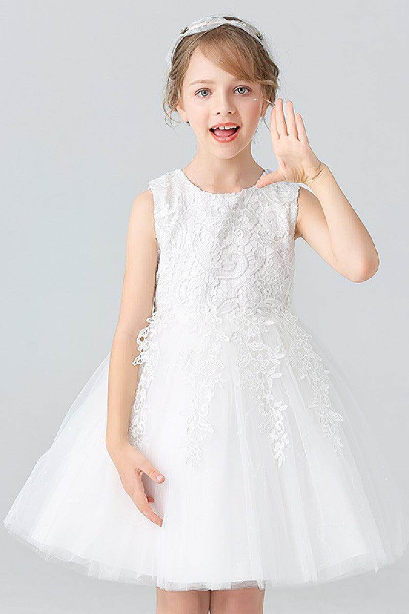 A-Line Scoop Neck Sleeveless Lace/Tulle Flower Girl Dresses With Bow(s) 728999018070 - COCOMELODY