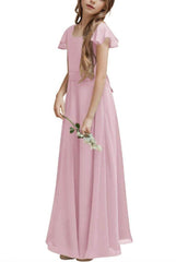 Junior Bridesmaid Dress Short Sleeve Prom Gown B0C14DFKQ2 - COCOMELODY