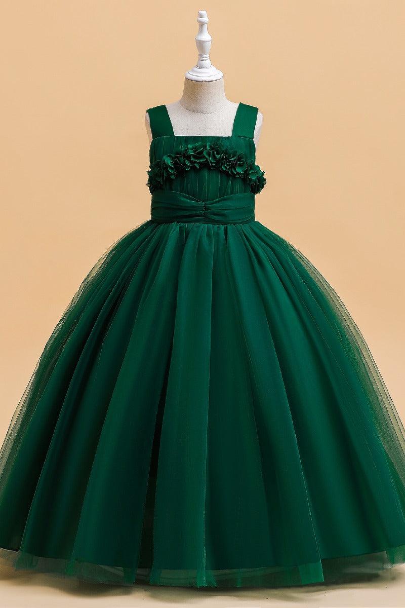 A-Line Straps Neck Tulle Maxi Flower Girl Dresses 848520948280 - COCOMELODY