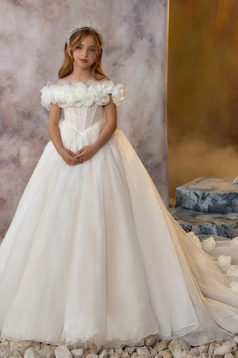 Off-The-Shoulder Organza Flower Tulle Flower Girl Dresses 915511718620