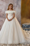 Off-The-Shoulder Organza Flower Tulle Flower Girl Dresses 915511718620