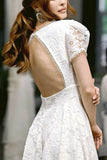A-Line Tea Length Lace Little White Dress 100020 - COCOMELODY